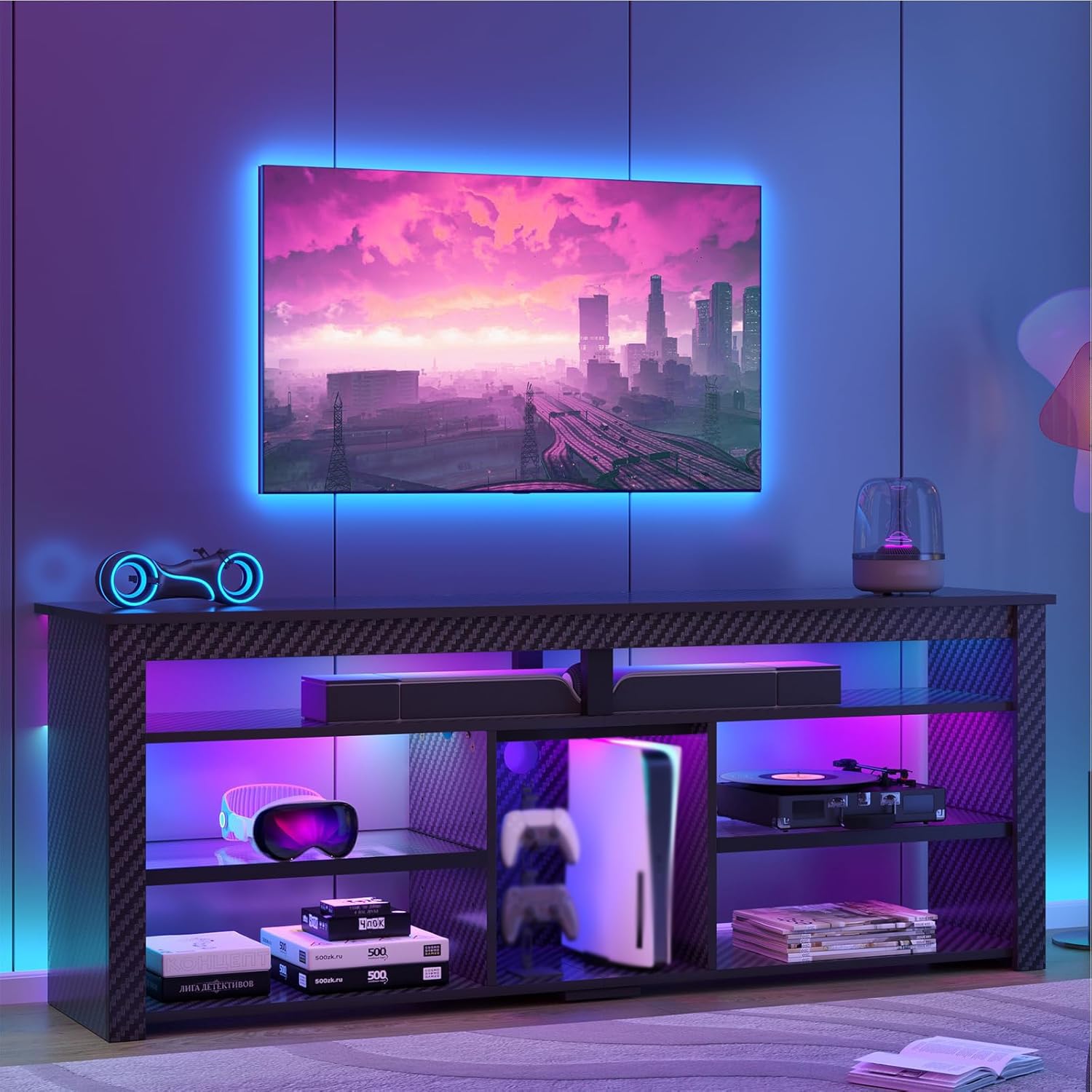 Gaming Console Entertainment Center - طاولة تلفاز طويلة، مركز ترفيهي، وحدة