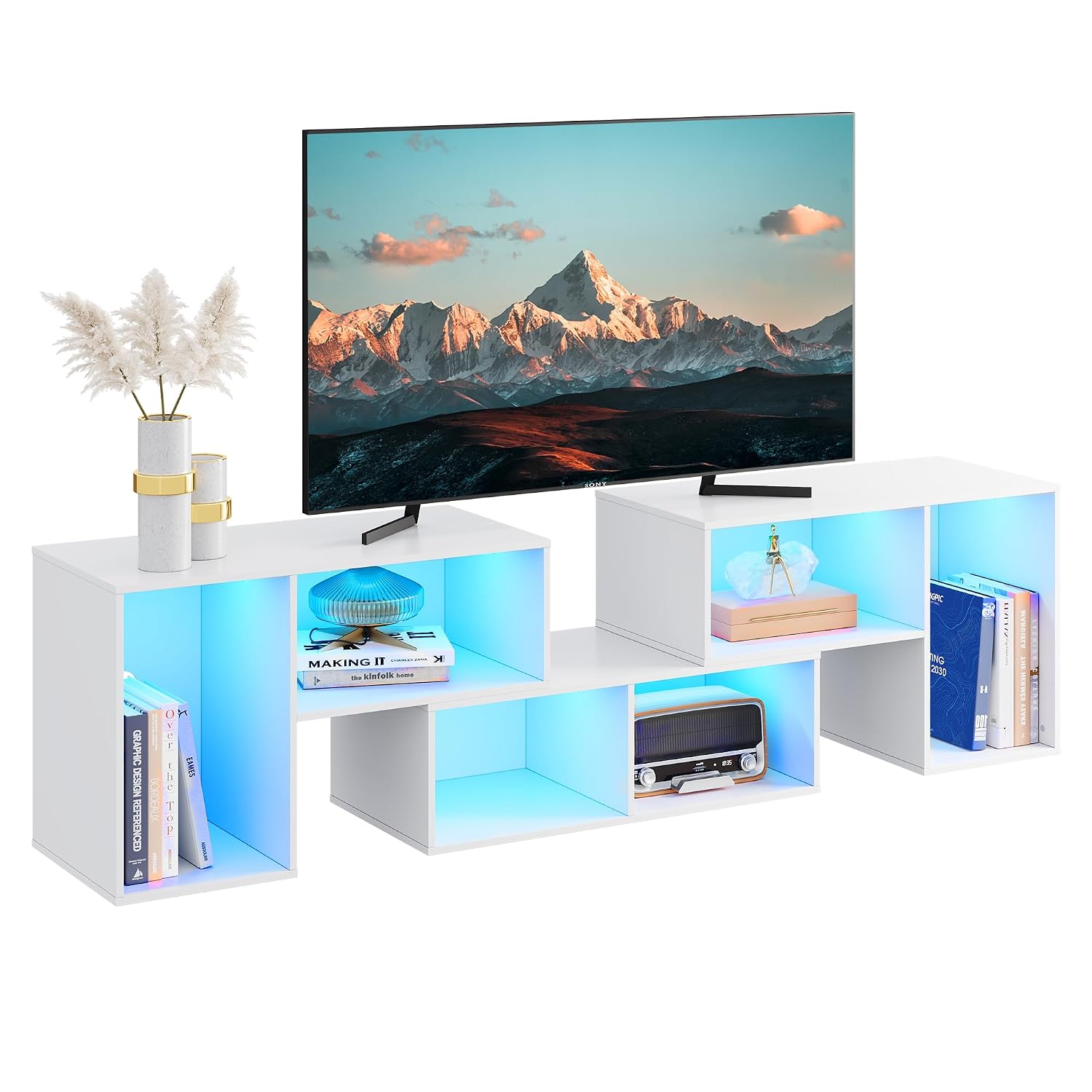 Gaming Console Entertainment Center - حامل تلفاز قابل للتشكيل مع شريط