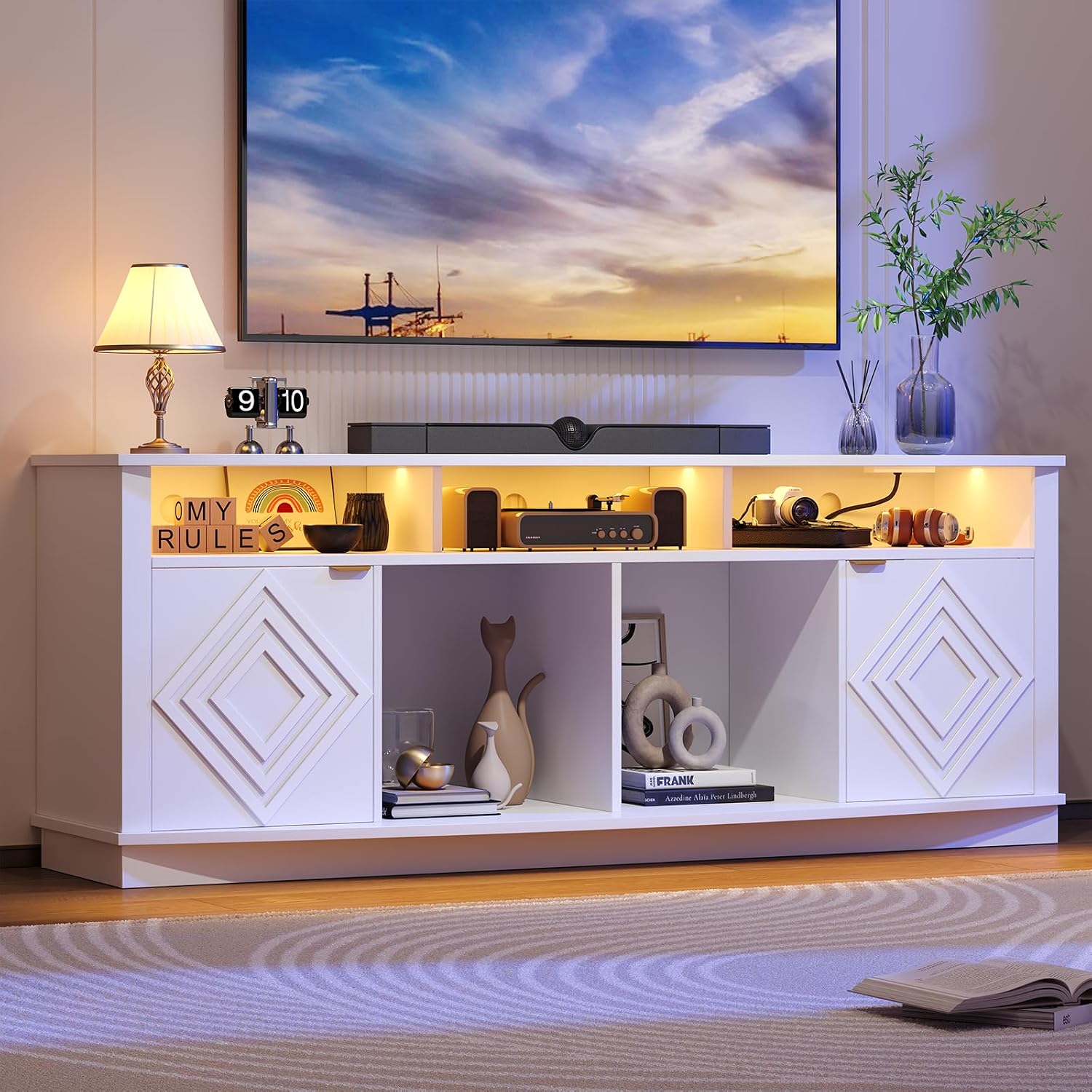 Gaming Console Entertainment Center - حامل تلفزيون LED بحجم 80 بوصة،