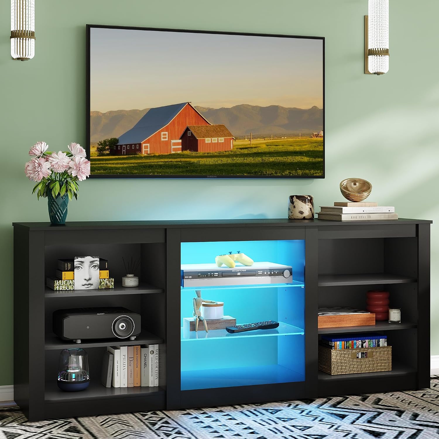 Gaming Console Entertainment Center - طاولة تلفاز عصرية، مركز ترفيهي بأرفف