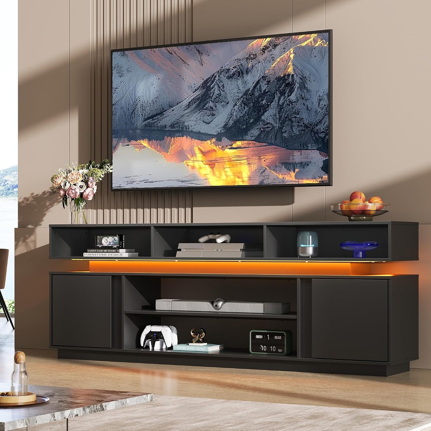 حامل تلفزيون عصري لشاشة 75 بوص - مراجعة Gaming Console Entertainment Center وسعره