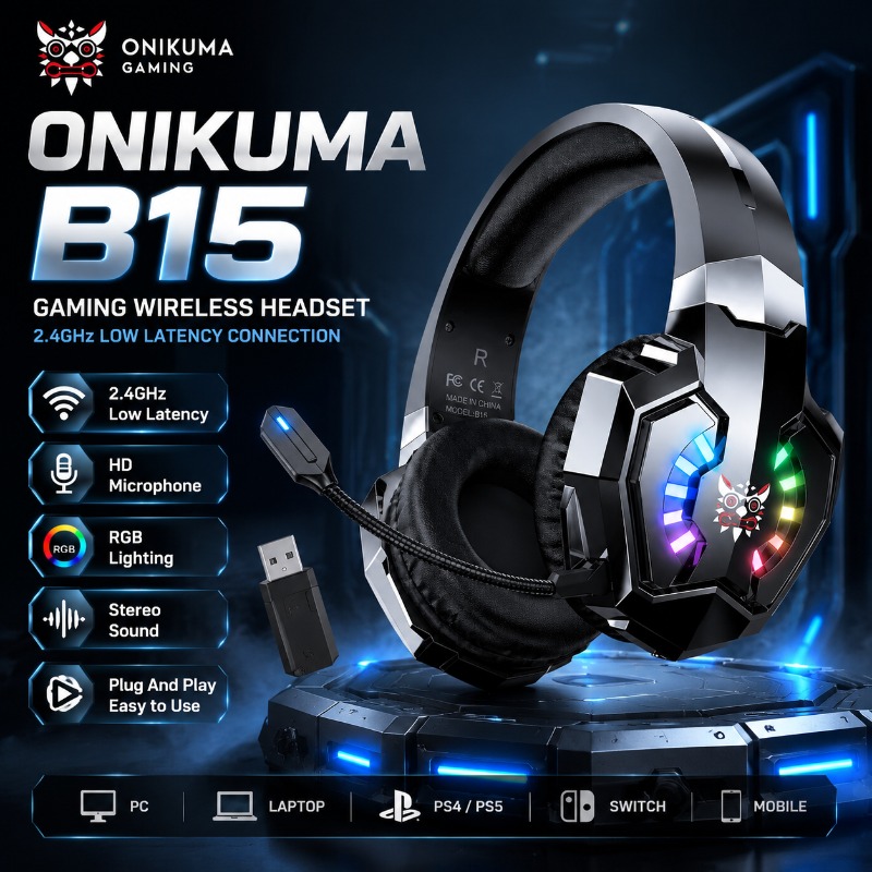 سماعة ألعاب ONIKUMA B15 لاسلكي - مراجعة Gaming Console Amazon وسعره