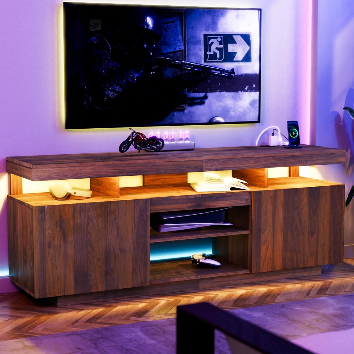 حامل تلفزيون LED مع منافذ طاقة - مراجعة Gaming Console Entertainment Center وسعره