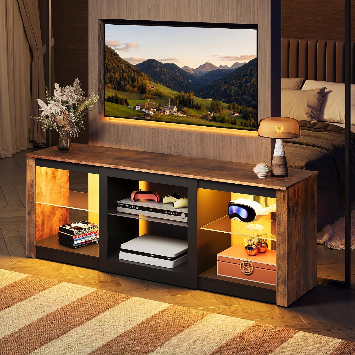 حامل تلفزيون LED مع رفوف زجاجي - مراجعة Gaming Console Entertainment Center وسعره