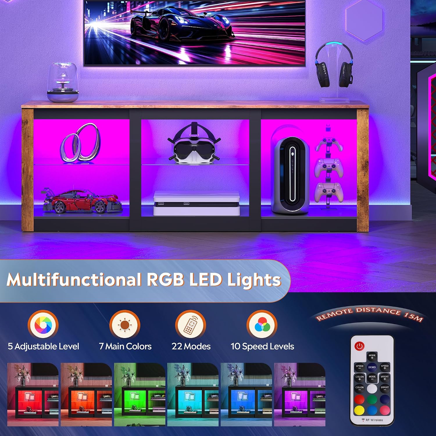 حامل تلفزيون LED مع رفوف زجاجي - مراجعة Gaming Console Entertainment Center وسعره